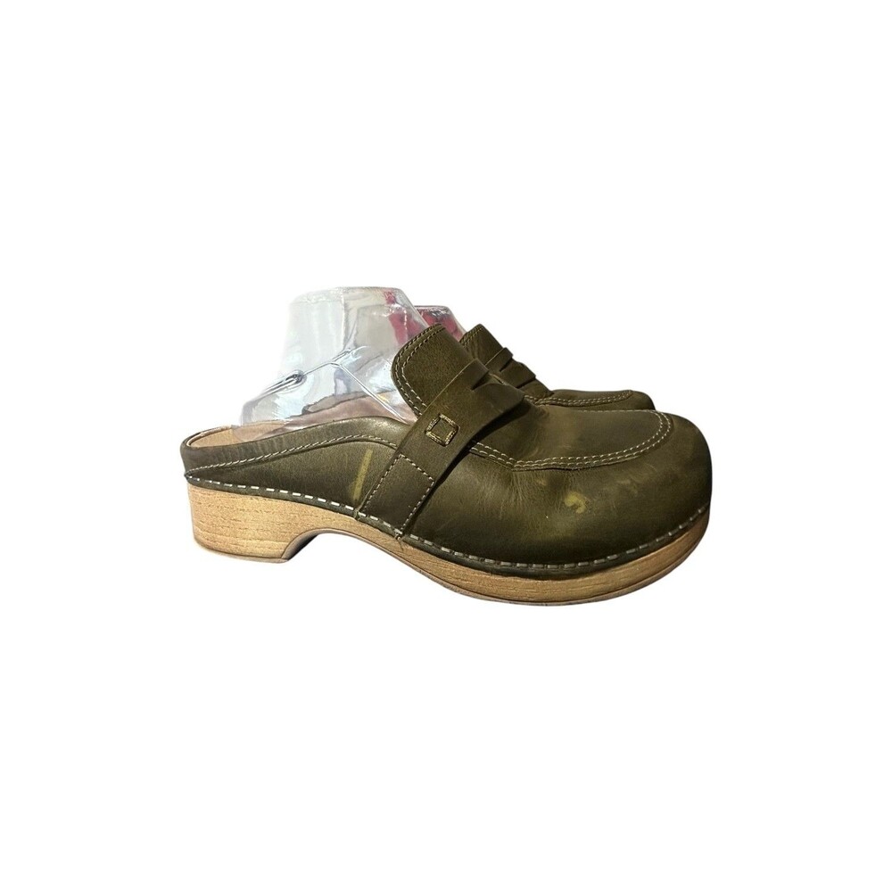 Dansko Bel Olive Green Oiled Penny Loafer Slip-On Mule Womens 40 US 9.5 Boho - Picture 2 of 11